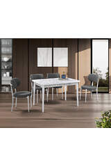 Mix White Marble Table & Atlas White Chair Set HDR1260