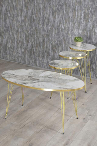 Nesting Table And Center Table Ellipse Set Gold Cream Wire