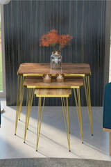 Nesting Table Square Gold Walnut Wire