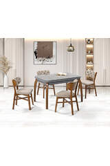 Magnolia Gray Marble Table & Eagle Walnut Chair Set HDR1236