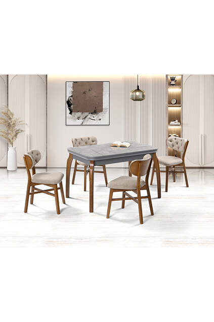 Magnolia Gray Marble Table & Eagle Walnut Chair Set HDR1236