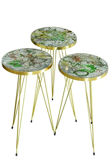 Nesting Table Gold Map Pattern Wire