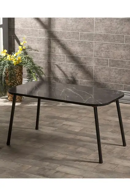 Zigon Sehpa Ve Orta Sehpa Set Kr Metal Mermer Desen Siyah