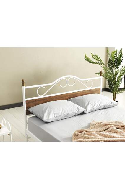 Bitez Metal Bed Frame 140x190 ARM080 White + Walnut