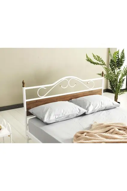 Bitez Metal Bed Frame 140x190 ARM080 White + Walnut