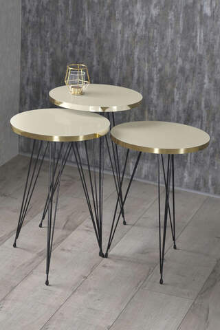 Nesting Table And Center Table Ellipse Set Black Wire Leg Double Gold Bendir