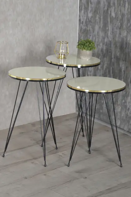 Zigon Coffee Table Black Wire Foot Double Gold Cream