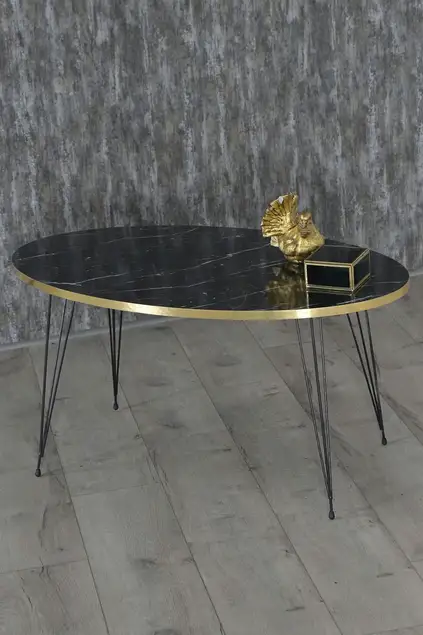Tavolo impilabile e tavolo centrale Ellipse Set gamba nera filo Bendir oro