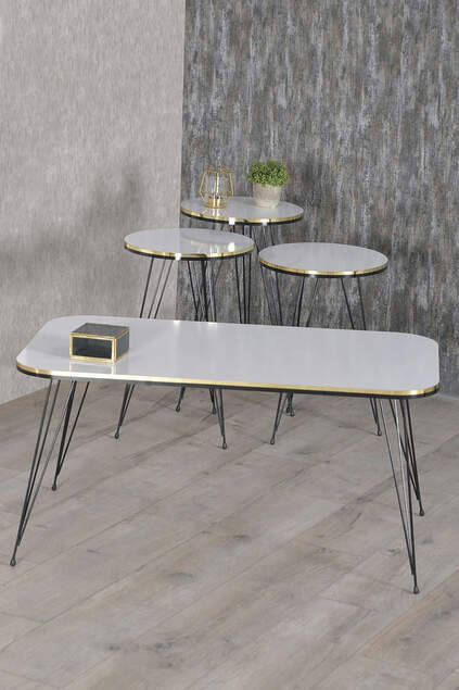 Set tavolo e centrotavola impilabile Kr gamba in filo nero doppia oro bianco