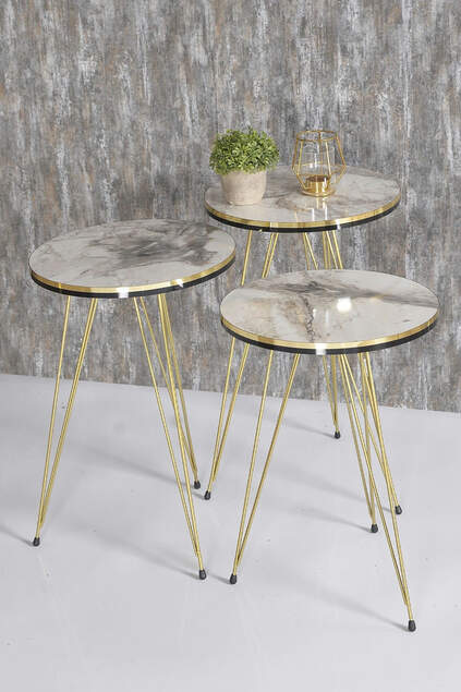Nesting Table And Center Table Kr Set Double Gold Cream Metal