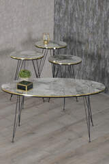 Nesting Table And Center Table Ellipse Set Black Wire Leg Double Gold Cream