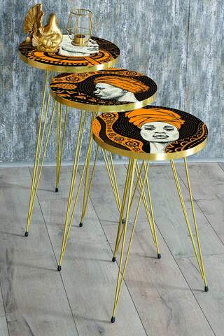 Nesting Table Gold Black Pattern Wire