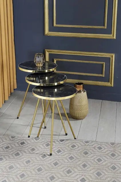 Satztisch 3-Set Gold Metal Leg Bendir