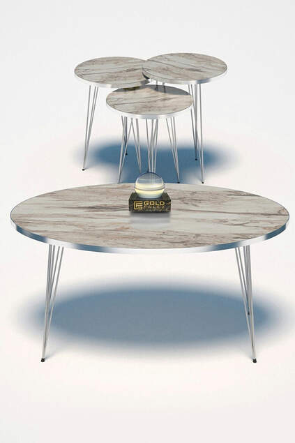 Nesting Table And Center Table Ellipse Set Silver Efes Wire