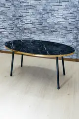 Center Table Ellipse Black Metal Leg Bendir Gold