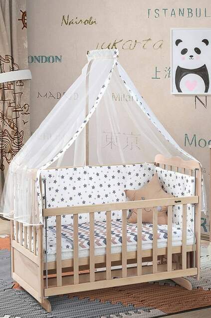 Natural Wooden Mother's Side Crib Bedstead