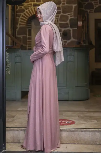 Mara Glittery Evening Dress Dried Rose