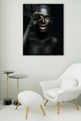 Gold Lips Woman Glass Painting