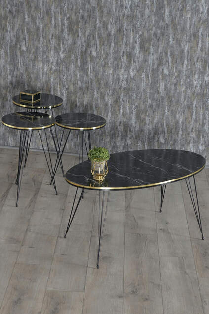 Set di tavolino e tavolo centrale Ellipse Gamba in filo nero Doppio Bendir in oro