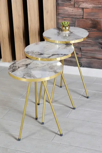 Nesting Table And Center Table Ellips Gold Metal Leg Gold Cream Set