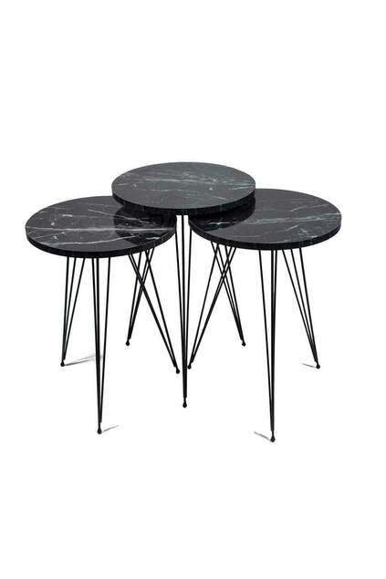 Modello in marmo nero con gamba in filo metallico per tavolo a incastro