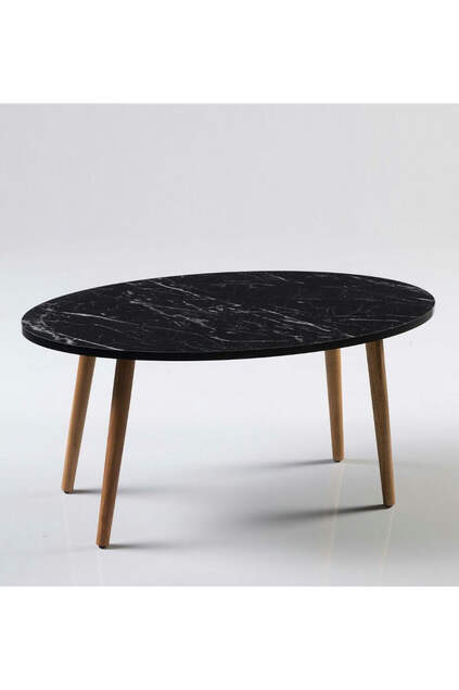 Satztisch und Tisch in der Mitte, Holzdrehbank, Ellipse, schwarzes Marmormuster