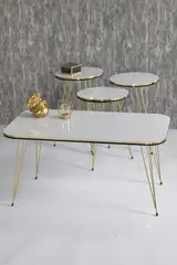 Zigon Sehpa Ve Orta Sehpa Kr Set Çift Gold Beyaz Tel Ayak