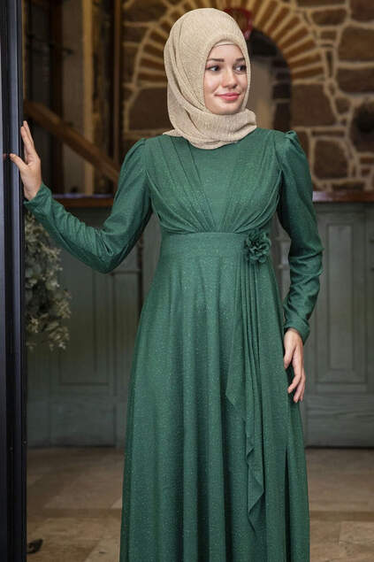 Mara Silvery Evening Dress Emerald