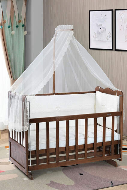 Walnut Mother's Side Crib Bedstead