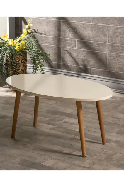 Nesting Table And Center Table Set Wood Lathe Ellipse Cream