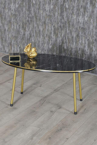 Center Table Bendir Ellipse Metal Leg Double Gold