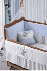 Walnut Mother's Side Crib Blue