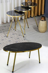 Nesting Table And Center Table Ellips Gold Metal Leg Gold Efes Set