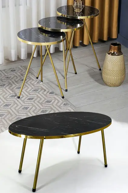 Nesting Table And Center Table Ellips Gold Metal Leg Gold Efes Set