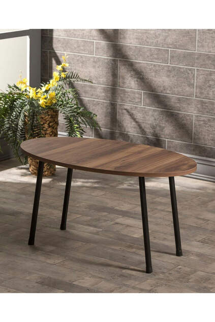 Nesting Table And Center Table Set Metal Ellipse Walnut
