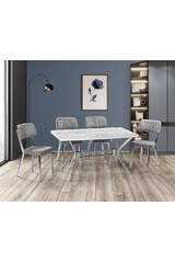 Gaye White Marble Table & Ceyda Chrome Chair Set HDR1267