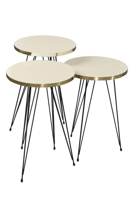 Tavolo impilabile e tavolo centrale Ellipse Set Black Wire Leg Gold Cream