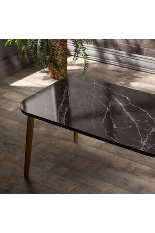 Center Table Kr Wooden Turned Leg Black Marble Pattern