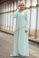 Minzfarbenes silbriges Abaya-Set von 3