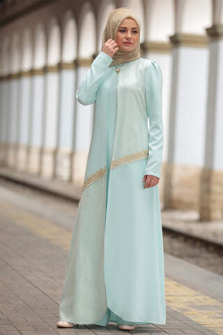 Minzfarbenes silbriges Abaya-Set von 3
