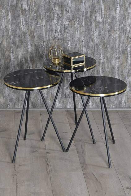 Tavolo impilabile e tavolo centrale Ellipse Set Gamba in metallo nero Doppia barra d'oro