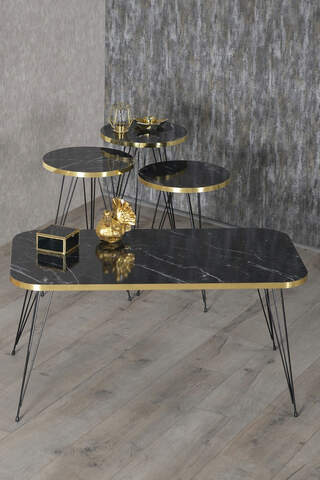 Nesting Table And Center Table Kr Set Black Metal Leg Double Gold Bendir