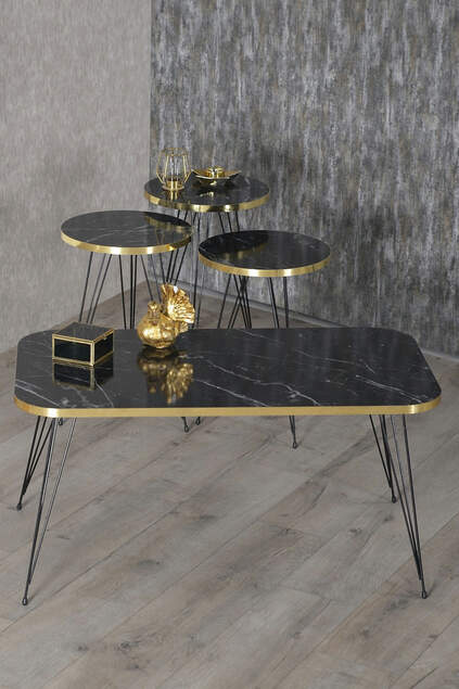 Set tavolo e centrotavola impilabile Kr Black Leg Gold Bendir Wire