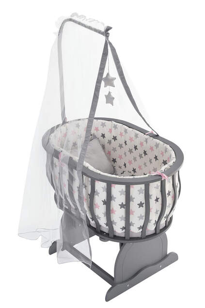 MDF Anthracite Basket Crib and Pink Star Sleeping Set