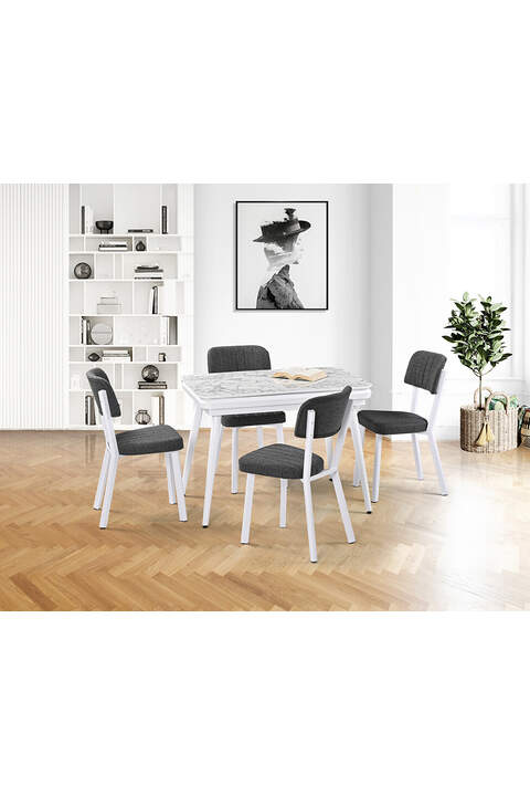 Set Tavolo Tarz Marmo Bianco & Sedie Ceyda Bianche HDR1269