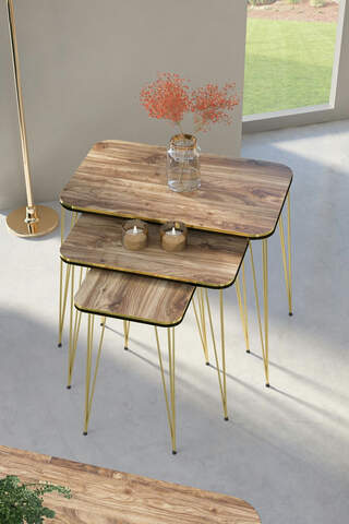 Nesting Table Square Double Gold Walnut Wire