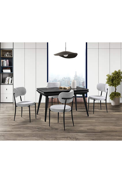 Morino Siyah Mermer Masa & Atlas Metal Sandalye Takımı HDR1232