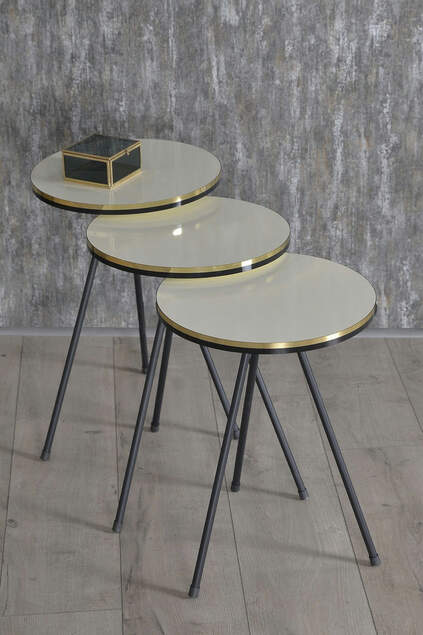 Black Metal Leg Double Gold Cream Nesting Table And Center Table Set