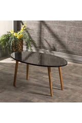 Center Table Wood Lathe Ellipse Black Marble Pattern
