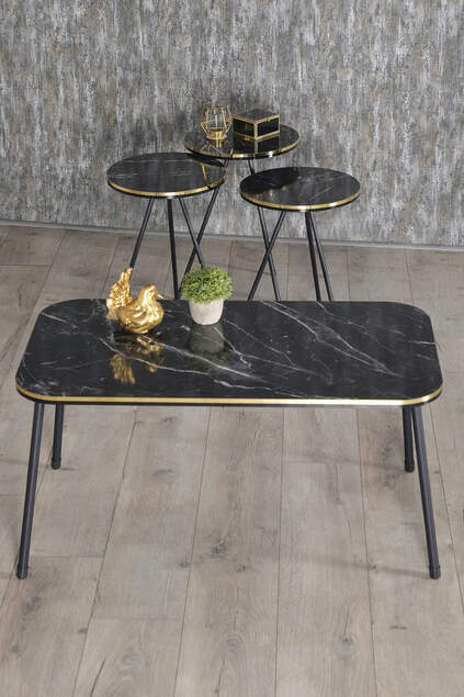 Set tavolo e centrotavola impilabili Kr Gamba in metallo nero Double Gold Bendir